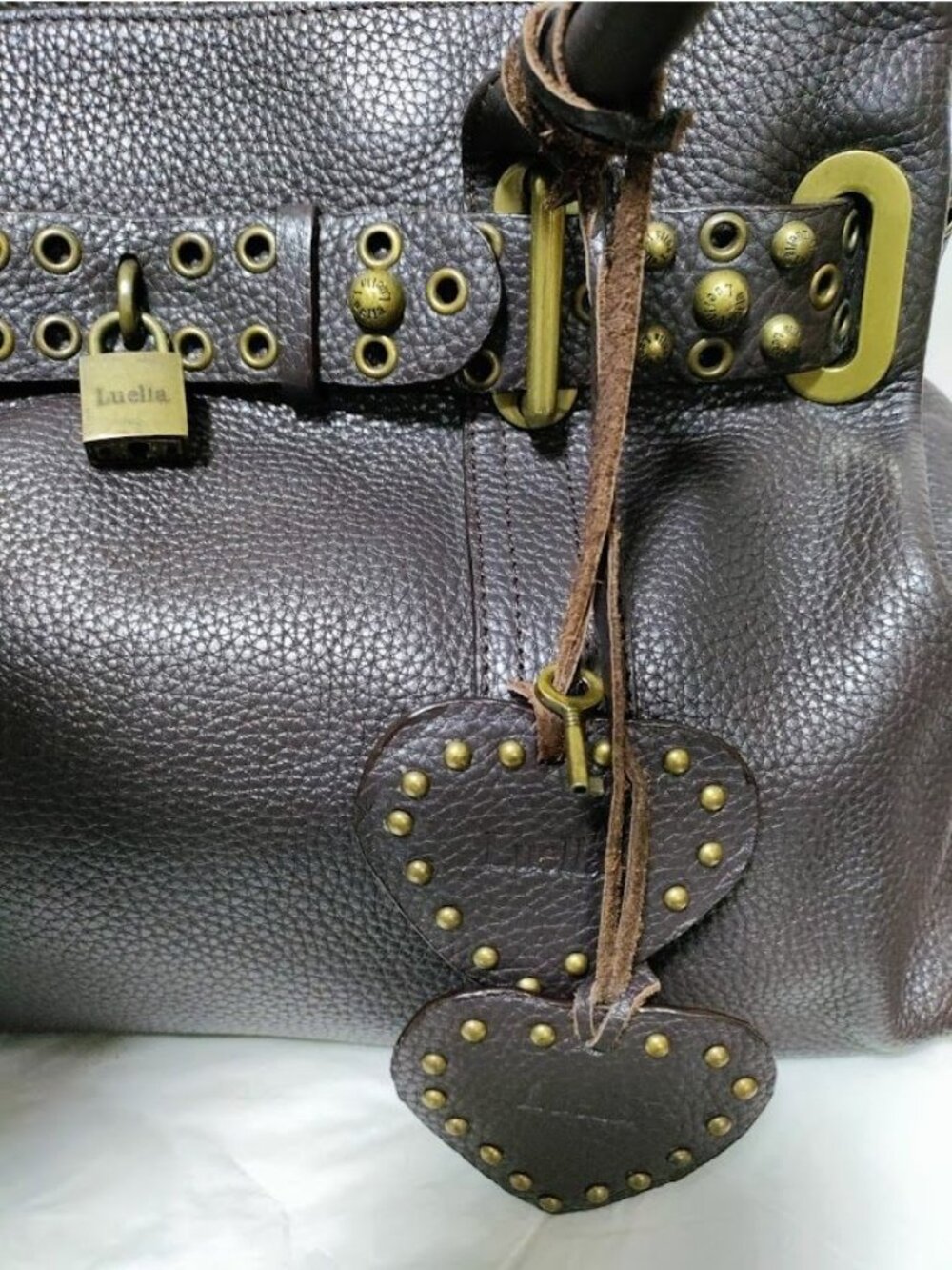 Luella Brown Pebbled Leather Satchel Tote Bag - Picture 9 of 14